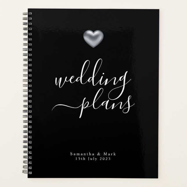 Einfache moderne Silberherz-Hochzeit Planer (Vorderseite)