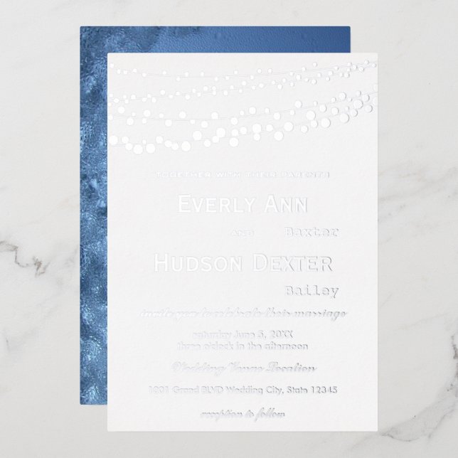 Einfache moderne Silver Frozen Galaxy Hochzeit Folieneinladung (Vorderseite/Rückseite)