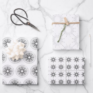 Einfache moderne Silver Sternexplosion Christmas Geschenkpapier Set