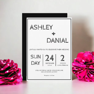 Einfache moderne Sketch-Script Schwarz-weiße Hochz Einladung