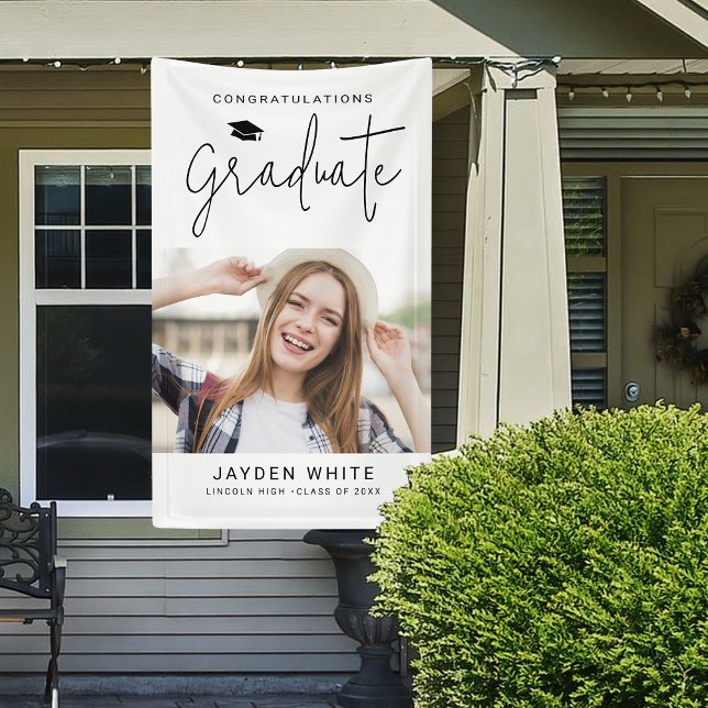 Einfache Moderne Skript-Foto-Graduierungspartei Banner (Simple Modern Script Photo Graduation Party Banner)