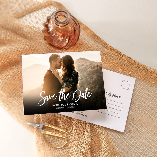 Einfache moderne SkriptWedding speichert das Date- Postkarte (Von Creator hochgeladen)