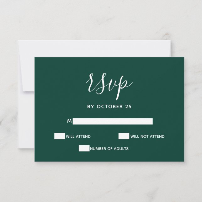 Einfache moderne Smarald Green Wedding RSVP Karte (Vorderseite)