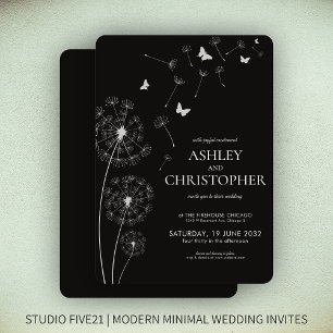 Einfache, moderne Smoke Black Dandelion Wedding Einladung