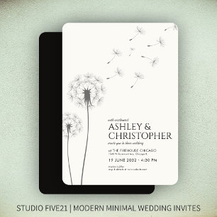 Einfache, moderne Smoke Black Dandelion Wedding Einladung