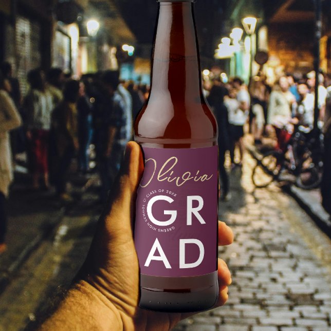 Einfache moderne, stilvolle Burgundy Graduation Pa Bierflaschenetikett (Von Creator hochgeladen)
