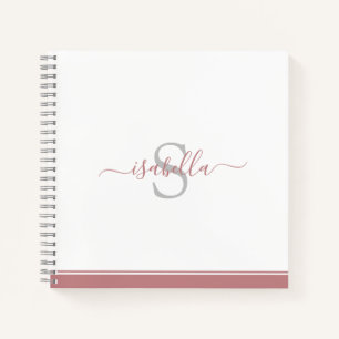 Einfache moderne, stilvolle Mit Monogramm Dusty-Ro Notizbuch