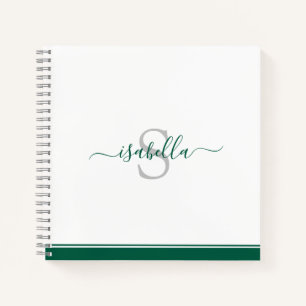 Einfache moderne, stilvolle Monogram Emerald Green Notizbuch