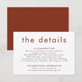 Einfache moderne Terracotta Rost Wedding Details E Begleitkarte