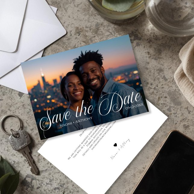 Einfache moderne Text- und Foto-Hochzeit 'Datum fr Save The Date (Simple Modern Text and Photo Wedding Save the Date)