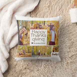 Einfache moderne Thanksgiving-Familienfotocollage Kissen