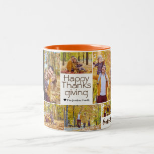 Einfache moderne Thanksgiving-Familienfotocollage Zweifarbige Tasse