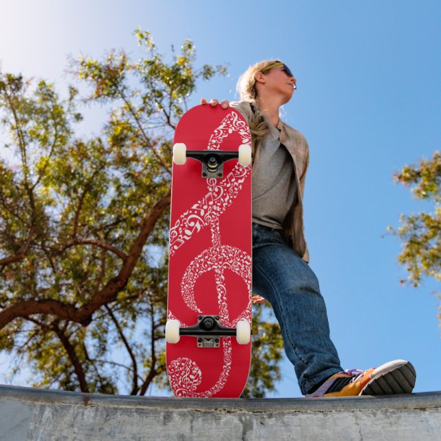 Einfache moderne Treble Clef Weiße Noten Illustrie Skateboard (Außen 1)