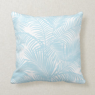 Einfache moderne tropische Palme des Babyblaus mit Kissen