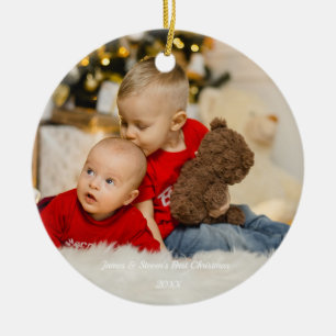 Einfache moderne Twins Erstes Weihnachtsfest Foto Keramik Ornament