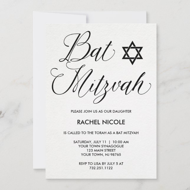 Einfache moderne Typografie Bat Mitzvah Einladung (Vorderseite)