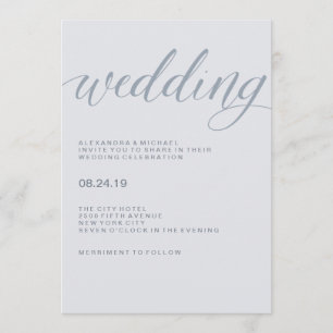 Einfache moderne Typografie  Dusty Blue Hochzeit Einladung