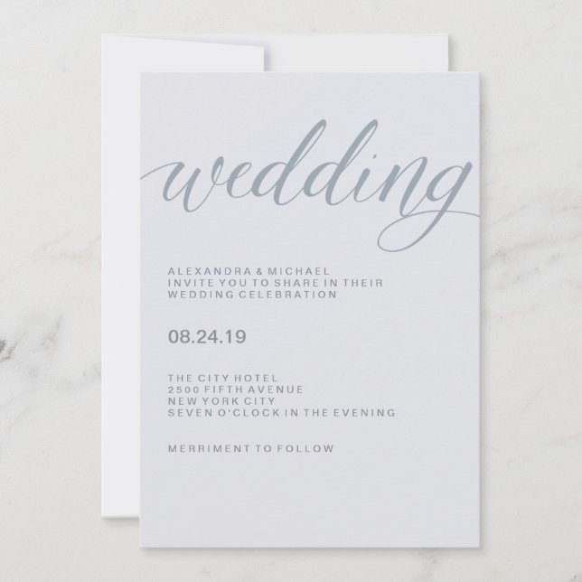 Einfache moderne Typografie | Dusty Blue Wedding Einladung (Vorderseite)