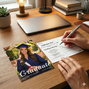Einfache moderne Typografie Foto-Abschlusskarte Postkarte