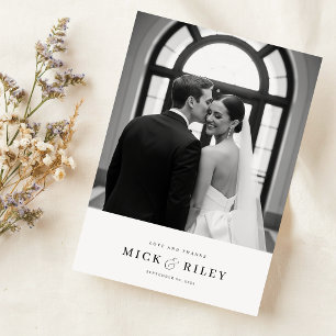 Einfache moderne Typografie Foto-Hochzeit Dankeskarte