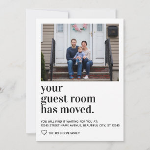 Einfache moderne Typografie Gast Room Foto Moving Ankündigung