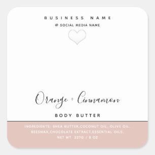 Einfache moderne Typografie Weißherz Butter Quadratischer Aufkleber