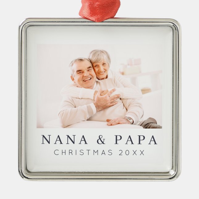 Einfache, moderne und individuelle Oma Foto Holida Ornament Aus Metall (Vorne)