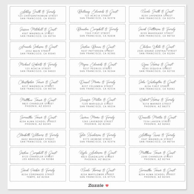 Einfache, moderne und schicke Adresse für Hochzeit Aufkleber (Blatt)