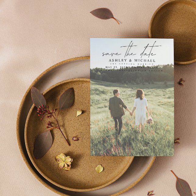 Einfache moderne Vellum 2 Foto Typografie Hochzeit Save The Date (Von Creator hochgeladen)
