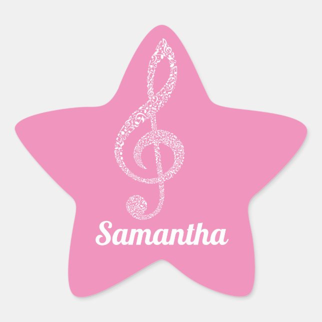 Einfache moderne Vorname Pink White Treble Clef Stern-Aufkleber (Vorderseite)