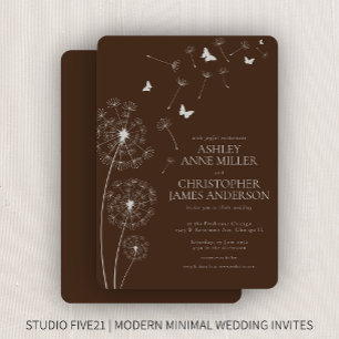 Einfache moderne Walnut Brown Dandelion Wedding Einladung