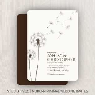 Einfache moderne Walnut Brown Dandelion Wedding Einladung
