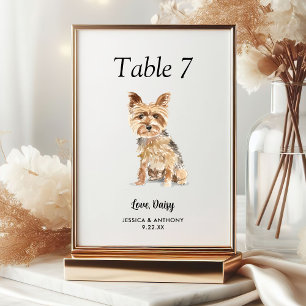 Einfache moderne Wasserfarbe-Hochzeit mit Hund Tischnummer