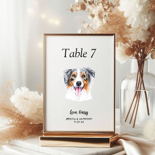 Einfache moderne Wasserfarbe Hund Hochzeit Tischnummer