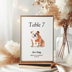 Einfache moderne Wasserfarbe-Hund-Hochzeit Tischnummer