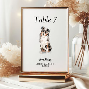 Einfache moderne Wasserfarbe-Hund-Hochzeit Tischnummer