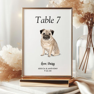 Einfache moderne Wasserfarbe-Hund-Hochzeit Tischnummer