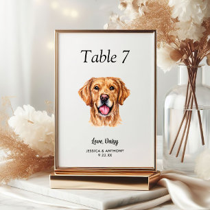 Einfache moderne Wasserfarbe Hundehochzeit Tischnummer
