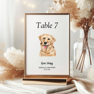 Einfache moderne Wasserfarbe Hundehochzeit Tischnummer