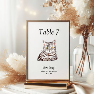 Einfache moderne Wasserfarbe-Katz-Hochzeit Tischnummer