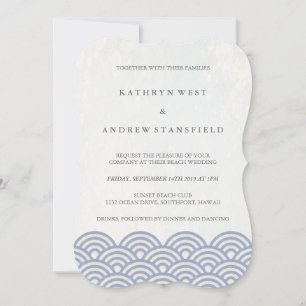 Einfache moderne Waves Lila + White Beach Wedding Einladung