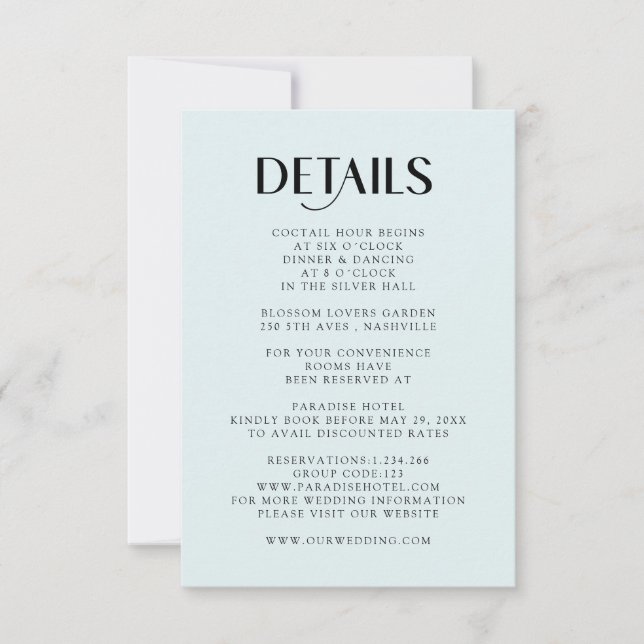 Einfache Moderne Wedding  Detail RSVP Karte (Vorderseite)