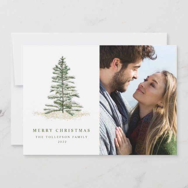 Einfache moderne Weihnachten Evergreen Foto Card (Vorderseite)