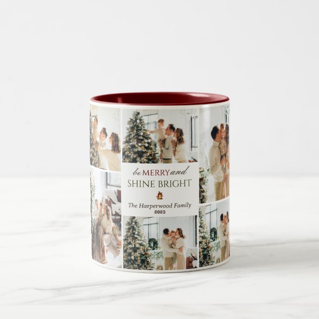 Einfache, moderne Weihnachtsbaumfamilie Foto Colla Zweifarbige Tasse (Mittel)