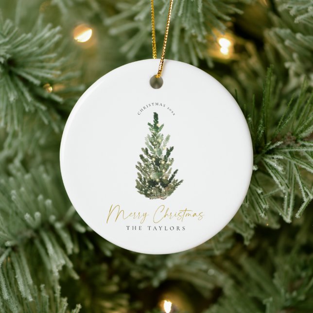 Einfache, moderne Weihnachtsbaumfamilie Keramik Ornament (Baum)