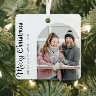 Einfache moderne Weihnachtsfoto Ornament Aus Metall