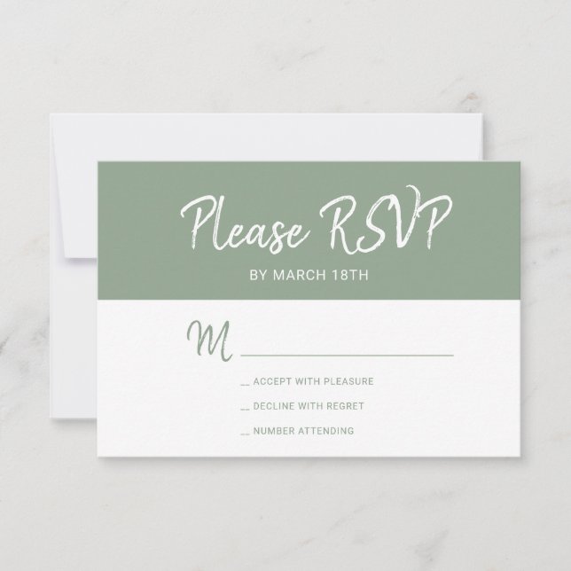 Einfache moderne Weise grüne Typografie Hochzeit RSVP Karte (Vorderseite)