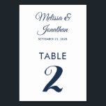 Einfache, moderne, weiße preußische Hochzeit Tischnummer<br><div class="desc">Die schlichte und elegante Hochzeitskarte mit einer dunkelblauen Schrift auf einem klassischen, weißen Hintergrund. Einfach mit den Namen der Braut und des Bräutigams, dem Hochzeitstag und der Tischnummer anpassbar. Für weitere Personalisierungen oder Sonderanfertigungen, kontaktieren Sie mich bitte unter acherryonthecake@hotmail.com (bitte 1-2 Arbeitstage). Diese Tischnummer Card ist Teil der Sammlung "Delikate...</div>