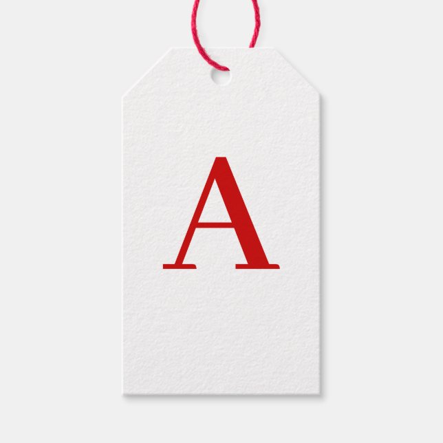 Einfache moderne weiße rote Monogramm-Initiale Geschenkanhänger (Vorderseite)