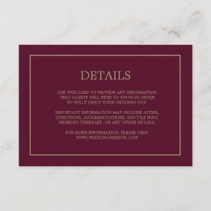 Einfache Mongram Details Burgundy Hochzeit Begleitkarte